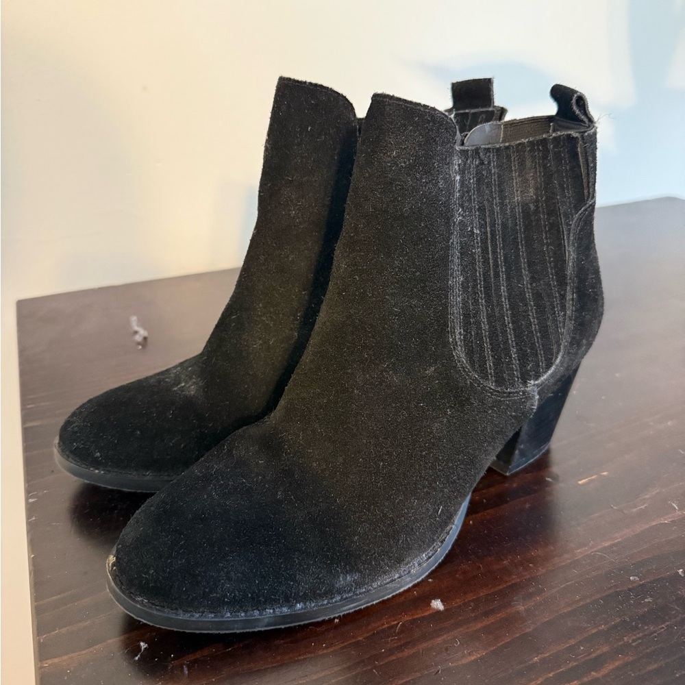 Black Suede Ankle Boots - Women's Chelsea Heel